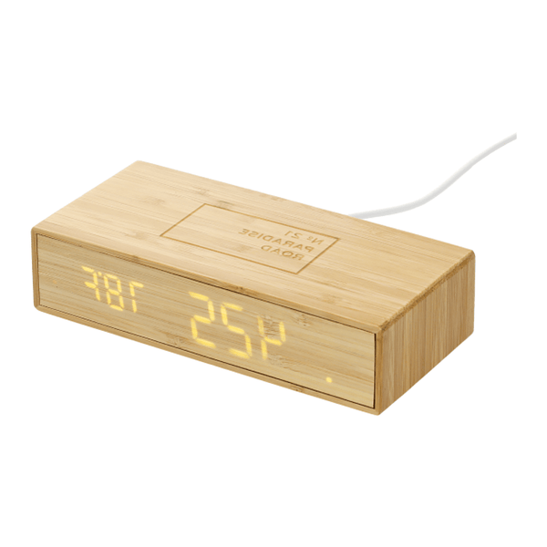 Custom Logo Bamboo Charging Desk Clock