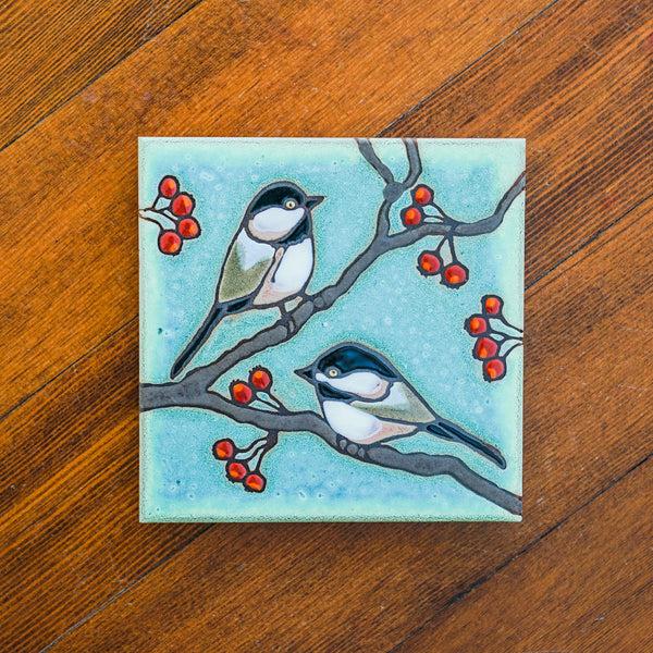 Chickadee Bird Trivet Coasters & Trivets - Pacific Blue Tile, The Santa Barbara Company